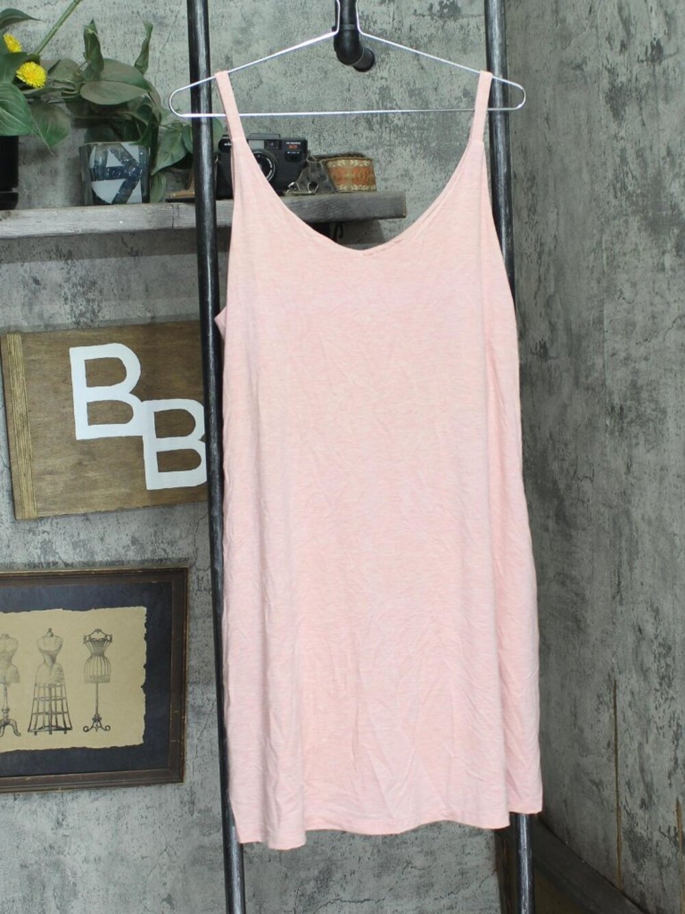 Pink State Of Day Fluid Knit Solid Tank Nightgown Soft Blush Heather Sz L